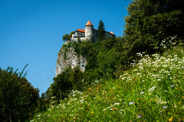The castle of Bled on a hill by the lake, Slovenia.