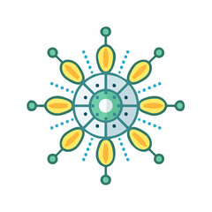 Graphic flower element design, yellow petals with teal and gray colors