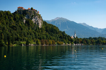The castle of Bled on a hill by the lake, Slovenia.