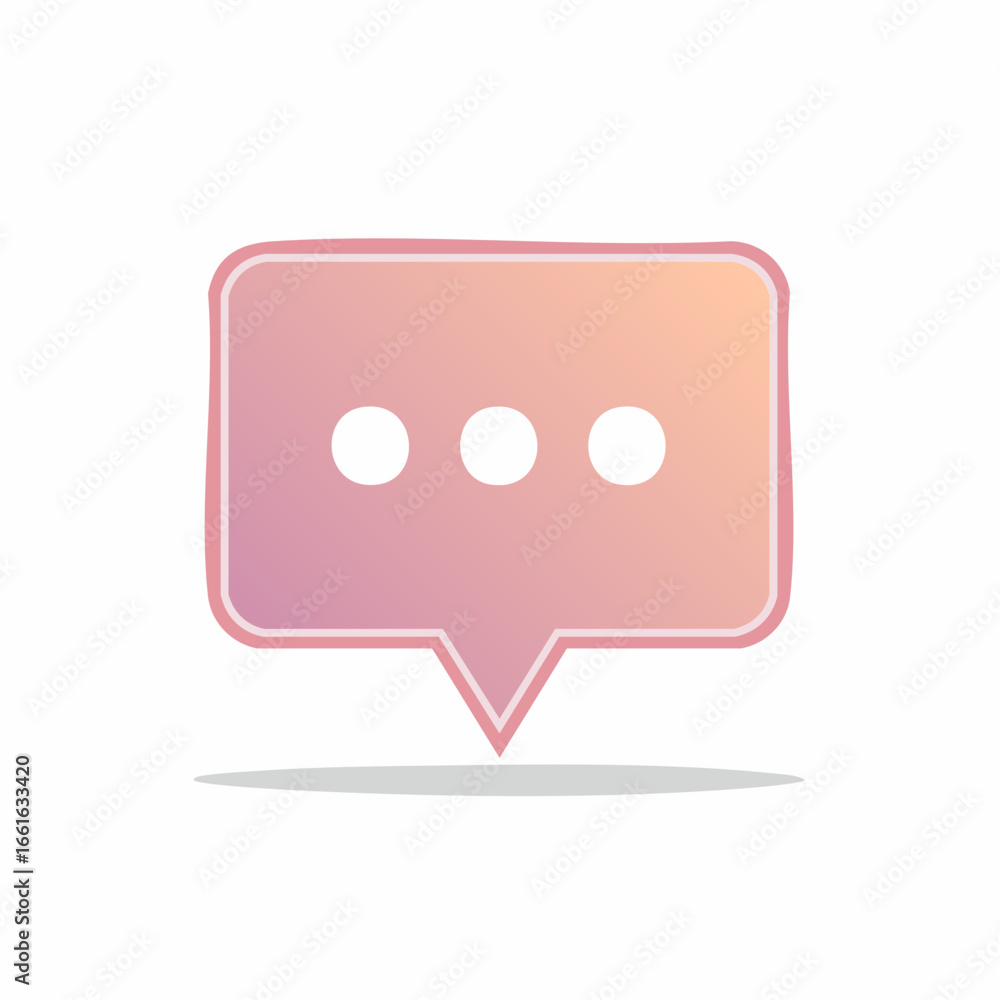Poster soft gradient pink chat bubble with three white dots representing online message or thought