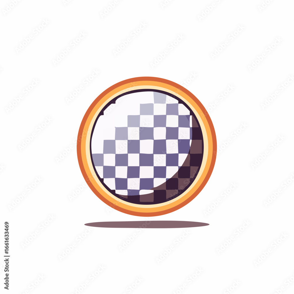Aufkleber checkered pattern floating orb framed with warm gold border and subtle shadow