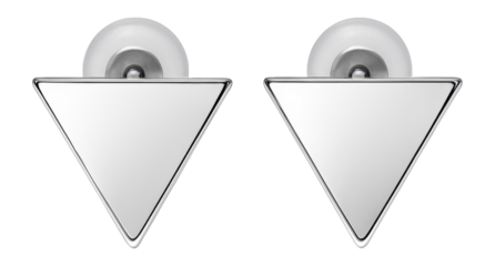 Silver stud earrings with a minimalist geometric triangle shape
