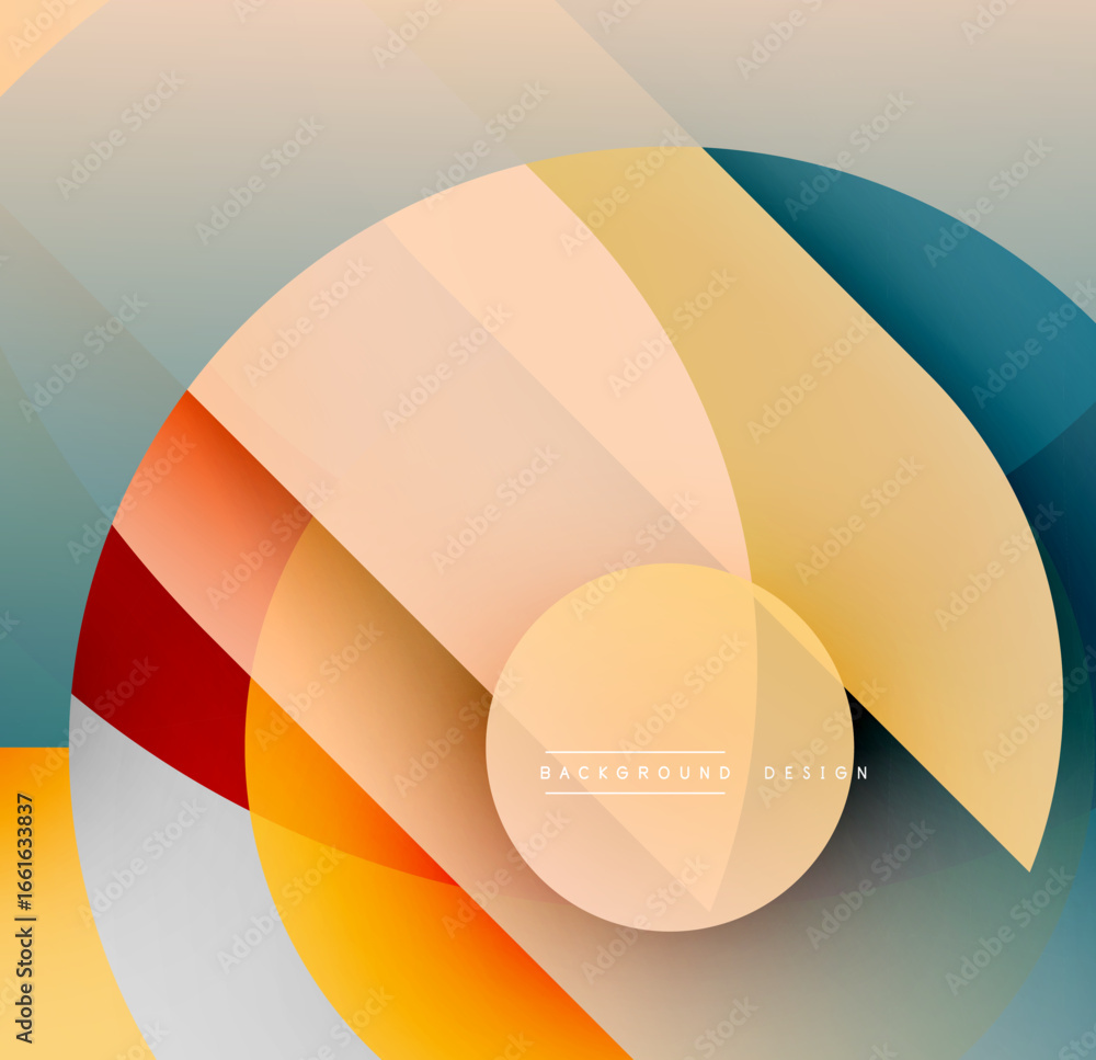 Poster abstract design features overlapping circles, warm tones dominate. soft gradients create depth, mode