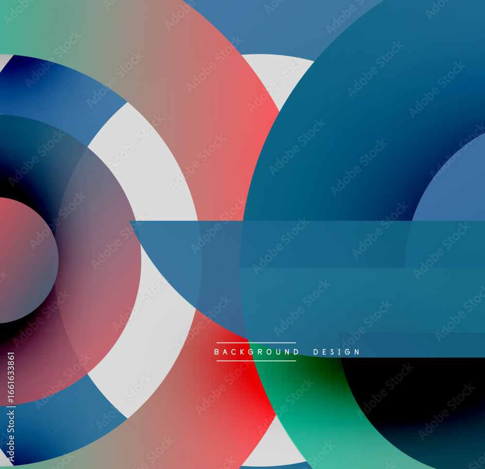 Poster abstract colorful circles, rectangles overlap. modern design, vibrant hues create dynamic compositio