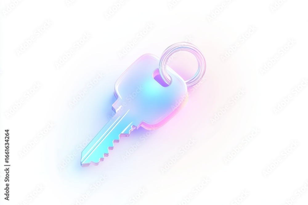 Poster futuristic neon key symbolizing security and protection in gradient design
