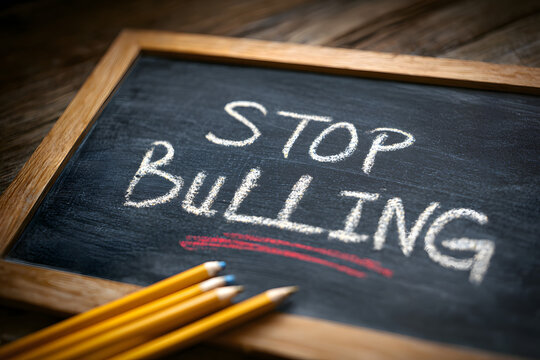 text stop bullying in a chalkboard