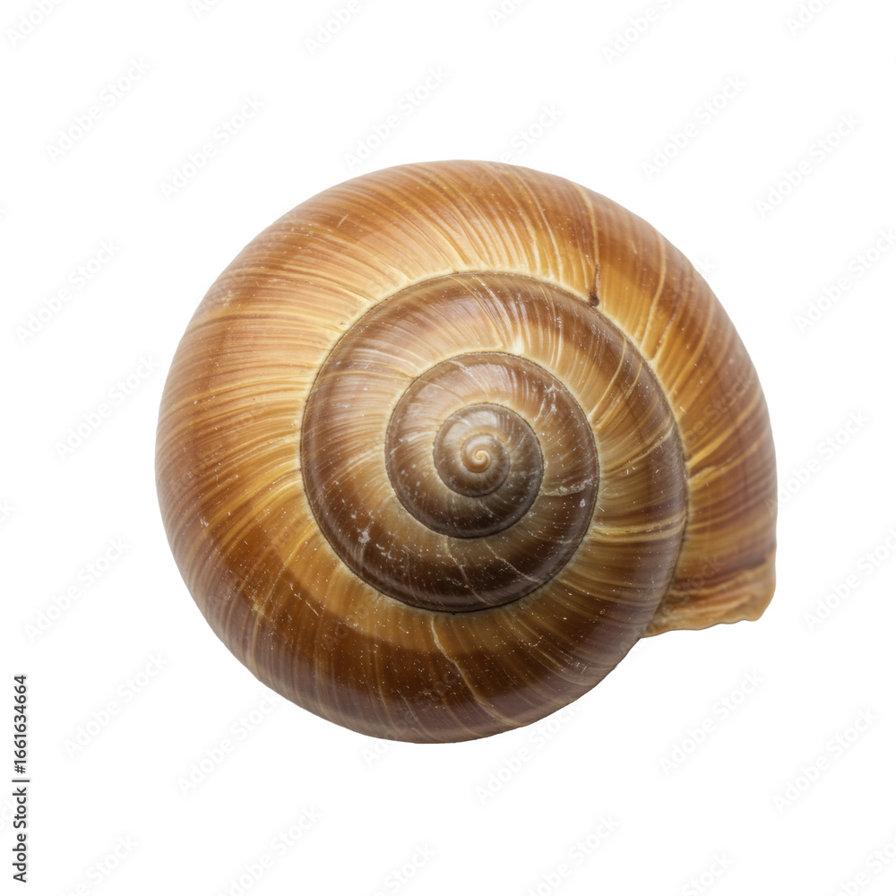 Poster empty snail shell, logarithmic spiral, natural hues, isolated on transparent with shadowless studio 