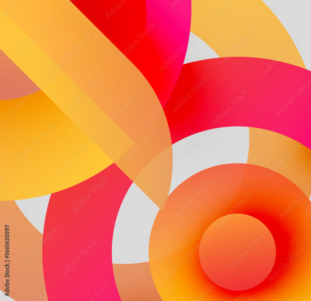 Poster abstract composition featuring overlapping colorful circles. warm tones dominate, creating dynamic v