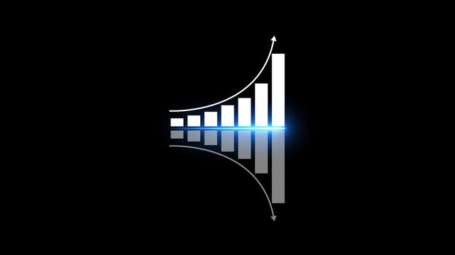 High-definition animation of digital blue bar chart showcasing business growth and market trends. Hi-tech grid, dynamic camera movement emphasize upward trajectory of success and financial progress.