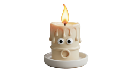 Isolated Candle with Googly Eyes and Mouth
