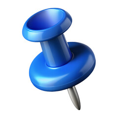 Bright blue push pin isolated for office and school supplies organization transparent background