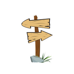 Wooden signpost with hanging blank boards and arrow direction, isolated vector illustration. Perfect for maps, navigation, travel, adventure, campsite, or outdoor design elements.
