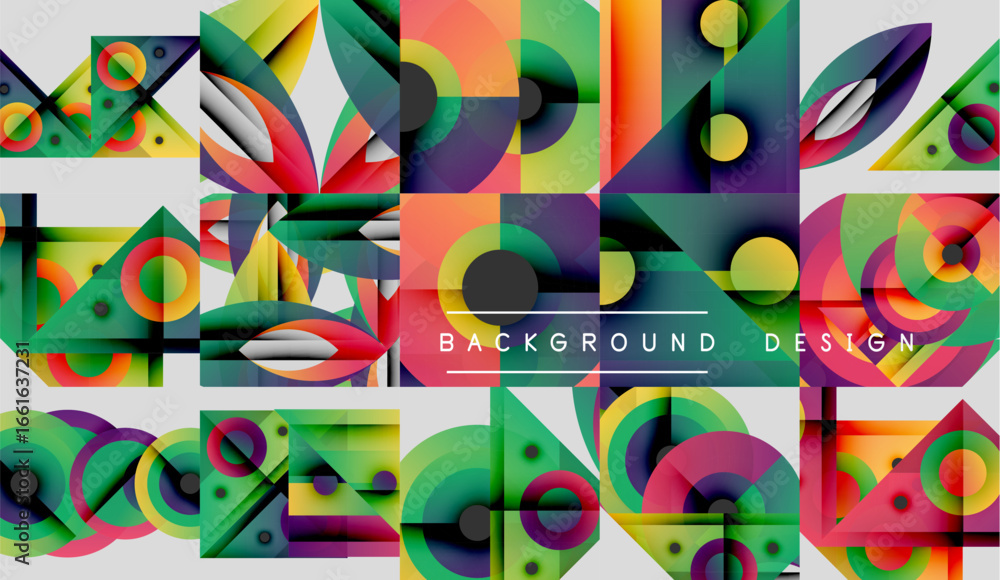 Aufkleber geometric shapes overlap, creating vibrant colorful patterns. modern design elements suggest abstrac