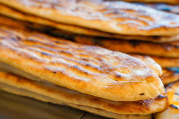 Pita bread and Turkish tea on the table