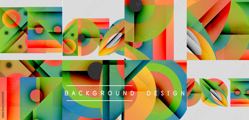 Poster abstract geometric patterns, vibrant colors, modern design elements. background features overlapping