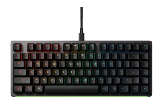 Mechanical keyboard with RGB lighting and detachable cable for gaming on tablets