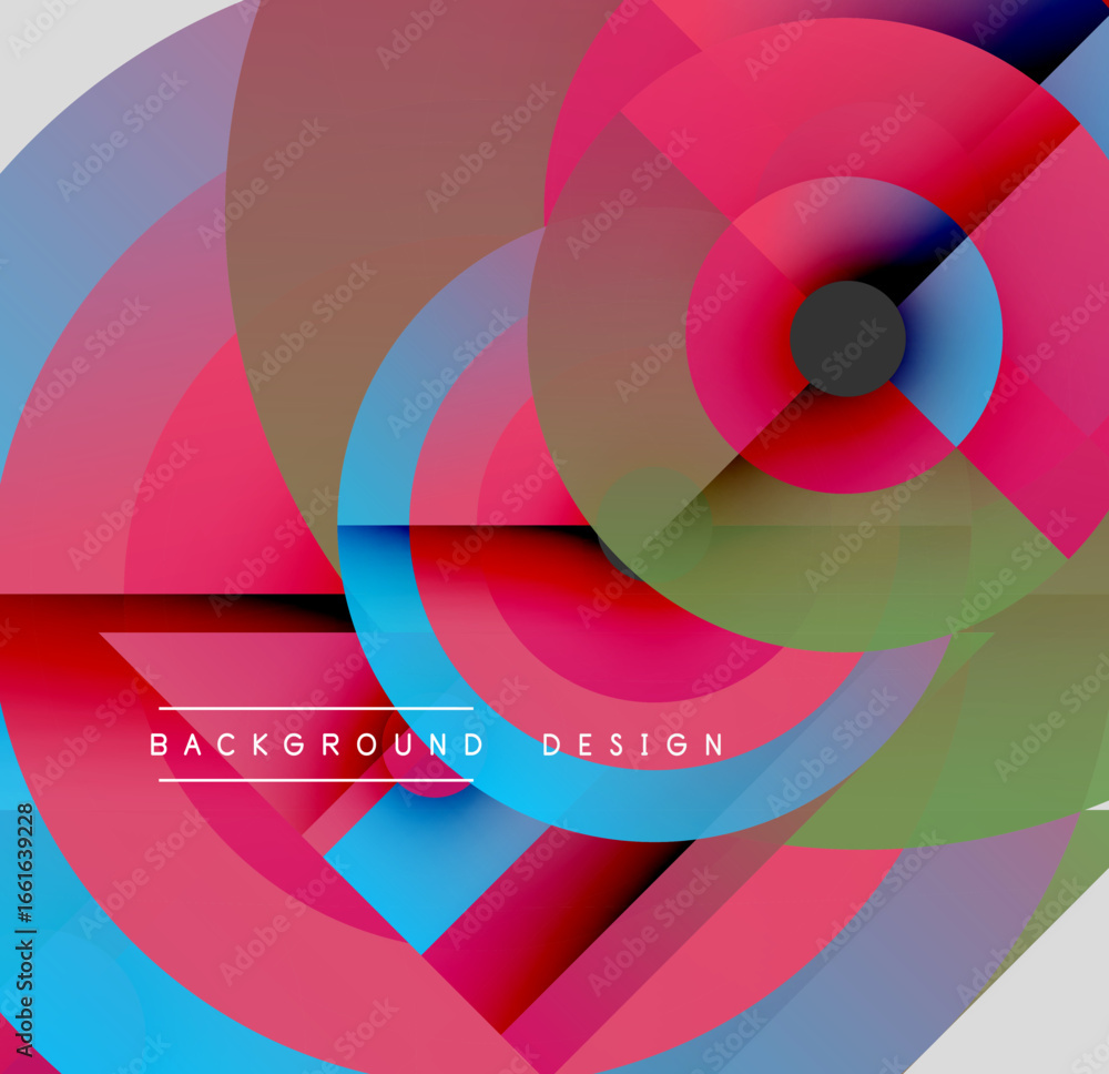 Poster abstract colorful layers create dynamic composition. overlapping circles, lines form modern backgrou