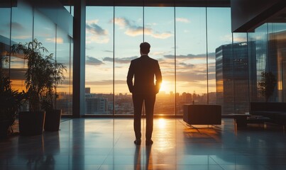 confident business leader standing tall in a modern office setting, exuding authority and professionalism, ready to navigate corporate challenges drive innovation, setting an example, Generative AI