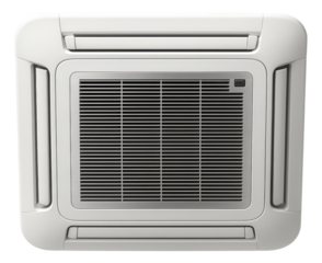 Ceiling cassette air conditioner with square grille and infrared remote receiver