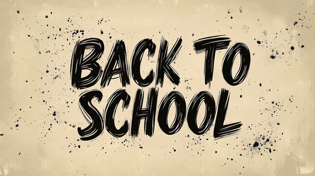 Graffiti style hand-drawn "BACK TO SCHOOL" text on vintage beige background with black ink splatters, rough brush strokes  - Powered by Adobe