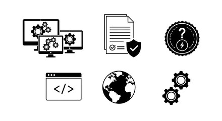 Black And White Icons For Technology Business And Security On White Background computer