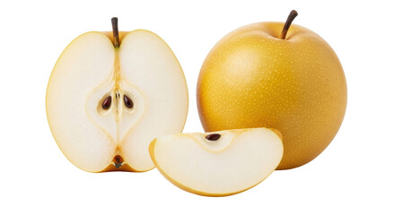 Isolated Asian Pears Whole and Sliced