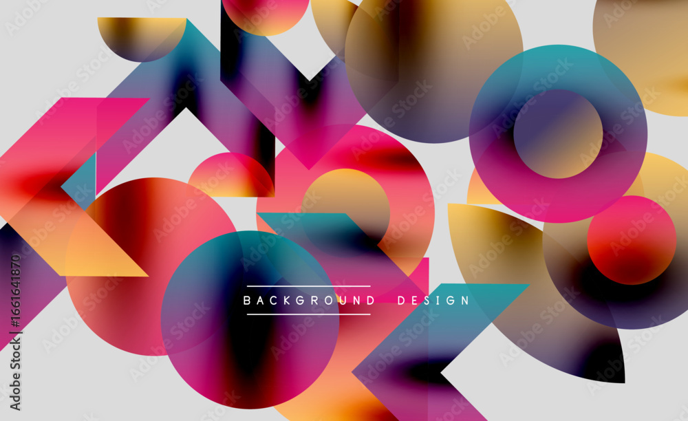Poster abstract colorful shapes overlap. gradient hues create dynamic visual effect. modern design elements