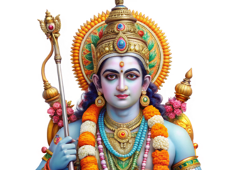 God Rama isolated on a white or transparent background . Hindu Mythological character. 