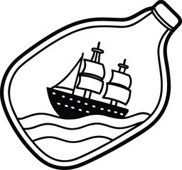 A ship in a bottle with the bottles glass represent illustration