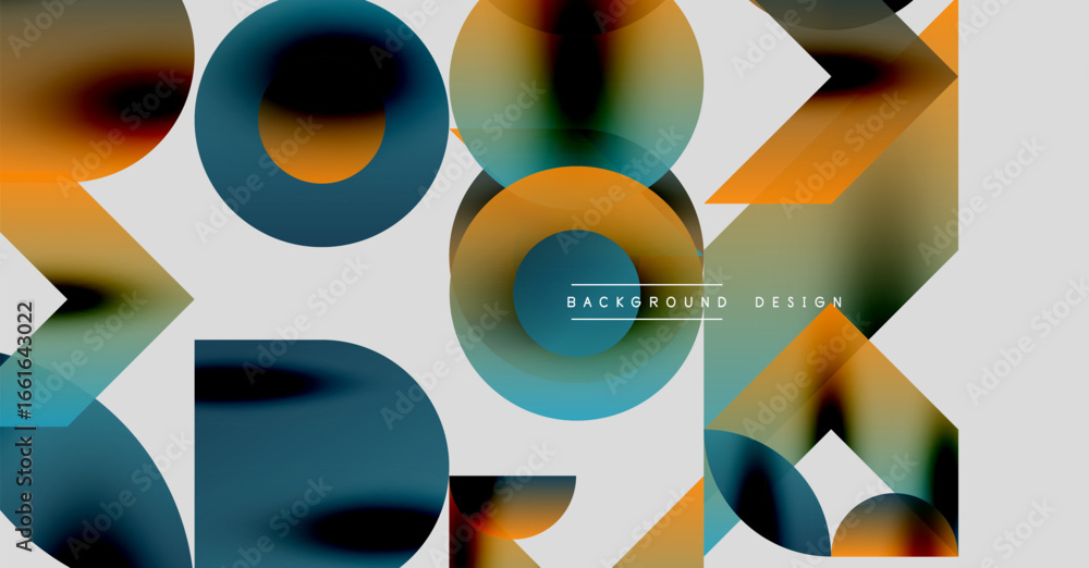 Poster abstract geometric shapes overlap, creating vibrant color gradients. modern design elements suggest 
