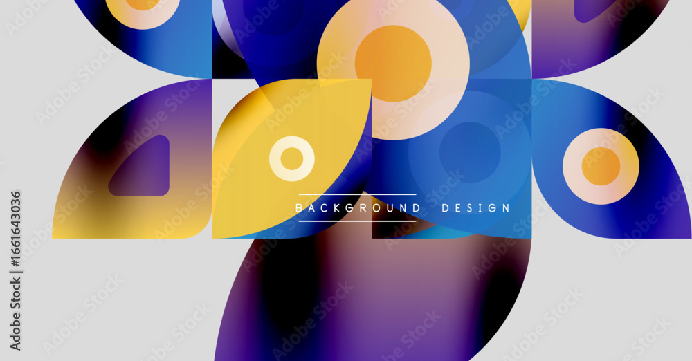Poster abstract geometric shapes overlap, creating vibrant color gradients. modern design elements suggest 