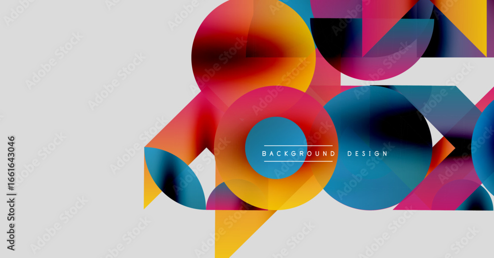 Poster abstract geometric shapes overlap. vibrant colors create dynamic composition. modern design elements