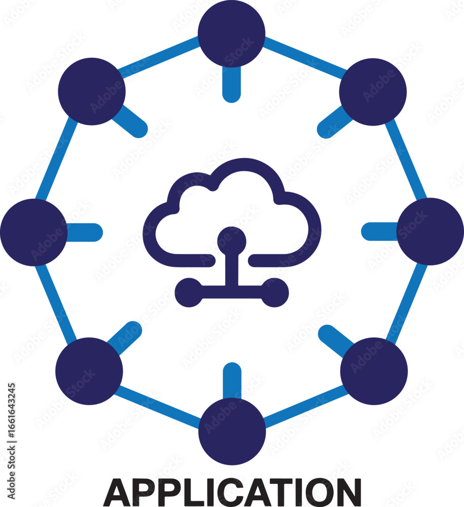 Poster application icon, representing cloud network and technology connection system