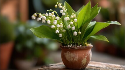 Delicate lilies in terracotta pot