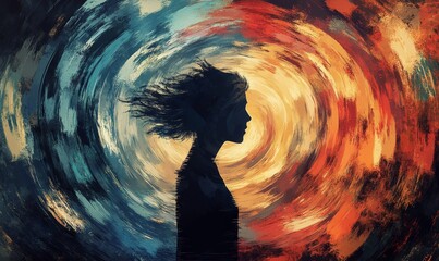 Concept illustration of Attention Deficit Hyperactivity Disorder (ADHD), showing swirling thoughts to indicate hyperactivity, impulsivity, and inattention, Generative AI