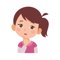 : a girl with a hand on chin one eyebrow raised vector illustration on white background