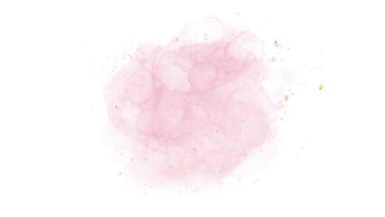 Abstract watercolor Style illustration pink Paint Stains on a White Background and golden splashes, design template for card ,wedding invitation or birthday
