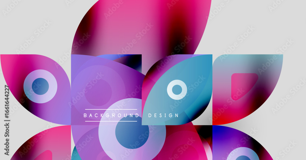 Poster abstract colorful shapes overlap. vibrant pinks, blues, purples create dynamic composition. modern d