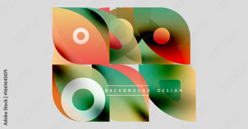 Poster abstract fluid shapes, vibrant colors blend. modern design elements create dynamic composition. back
