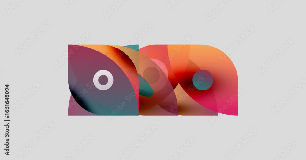 Poster abstract composition. overlapping colorful shapes create dynamic visual interest. soft gradients, mo