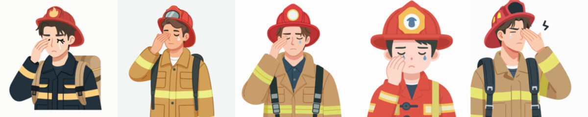 firefighter character vector with sore eyes