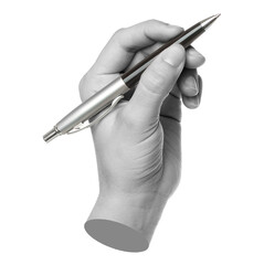 Hands with business pen isolated on transparent background. Contemporary art design