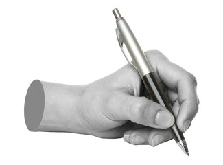 Hands with business pen isolated on transparent background. Contemporary art design