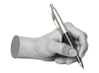 Hands with business pen isolated on transparent background. Contemporary art design