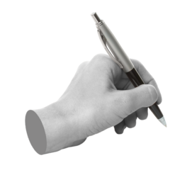 Hands with business pen isolated on transparent background. Contemporary art design
