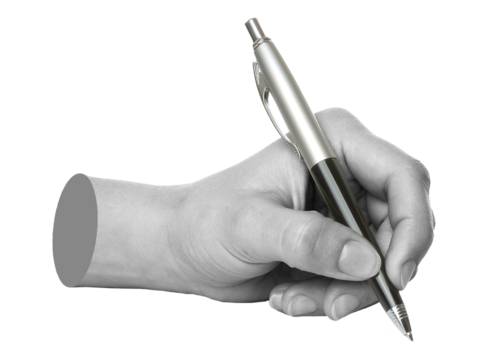 Hands with business pen isolated on transparent background. Contemporary art design