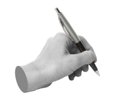 Hands with business pen isolated on transparent background. Contemporary art design
