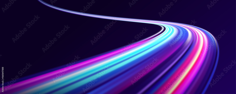 Poster abstract neon color glowing lines background. vector futuristic empty neon background. high tech lin