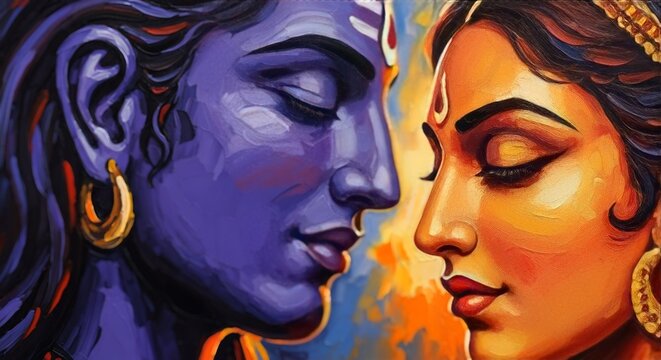 Intimate portrait of lord shiva and goddess parvati in a divine embrace