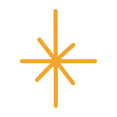 Minimal yellow starburst symbol with straight rays. Bright festive element for celebration. Clean vector shape on white background.